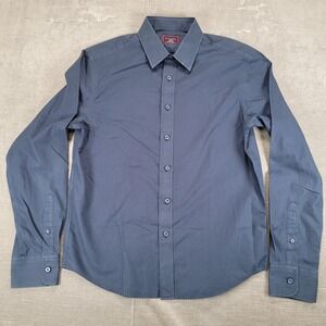 UNTUCKit Mens Small Wrinkle Free Button Down Long Sleeve Cotton Shirt Navy Blue